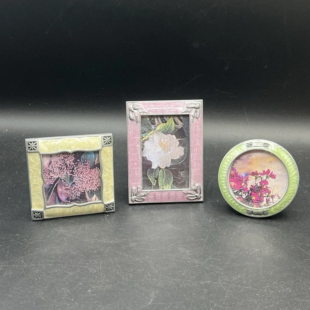 3 VTG Ornate Enamel Silver to Picture Frames ~ Small Thin Heavy - Pewter?